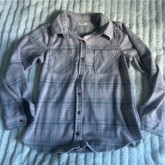 Womens US Large Grey And Pink Plaid Button-Up Flannel Shirt - Picture 1 of 7